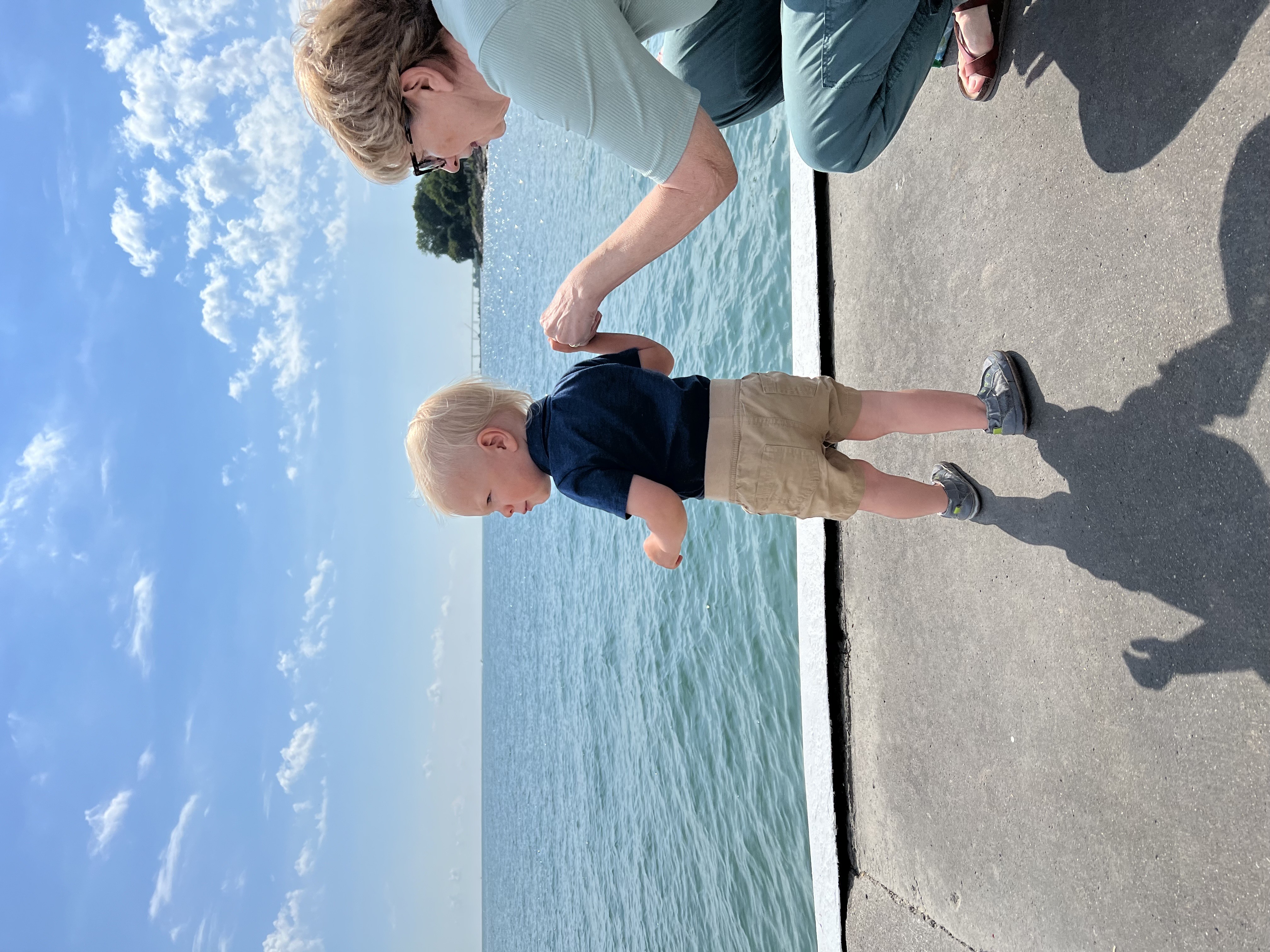 Grandma and Jack looking at the lake in Lakeside.